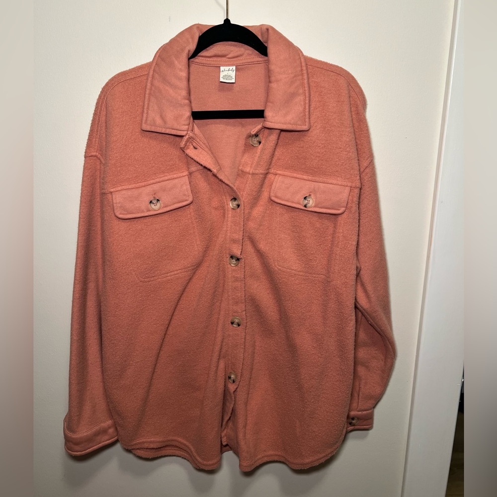Women's Pink Button-Up Fleece Shacket